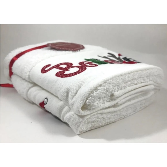 Balsam & Fir Set of 2 Embroidered & Jeweled Christmas Believe Hand Towels White - Picture 3 of 4